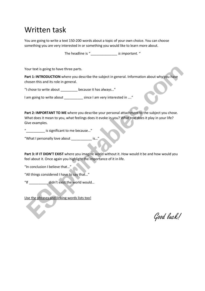 Writing activity  worksheet