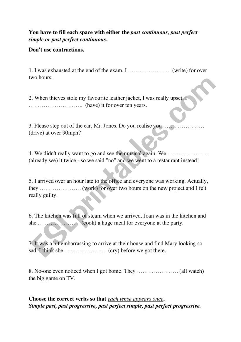 Past tenses all worksheet