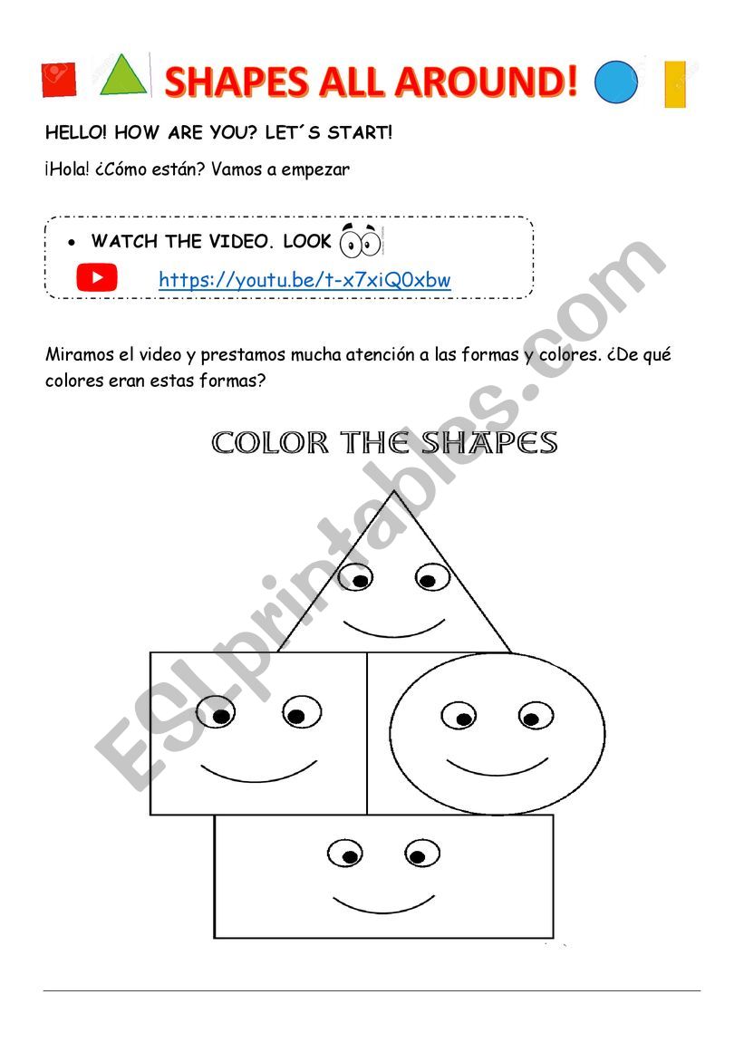 Shapes and colors with video worksheet