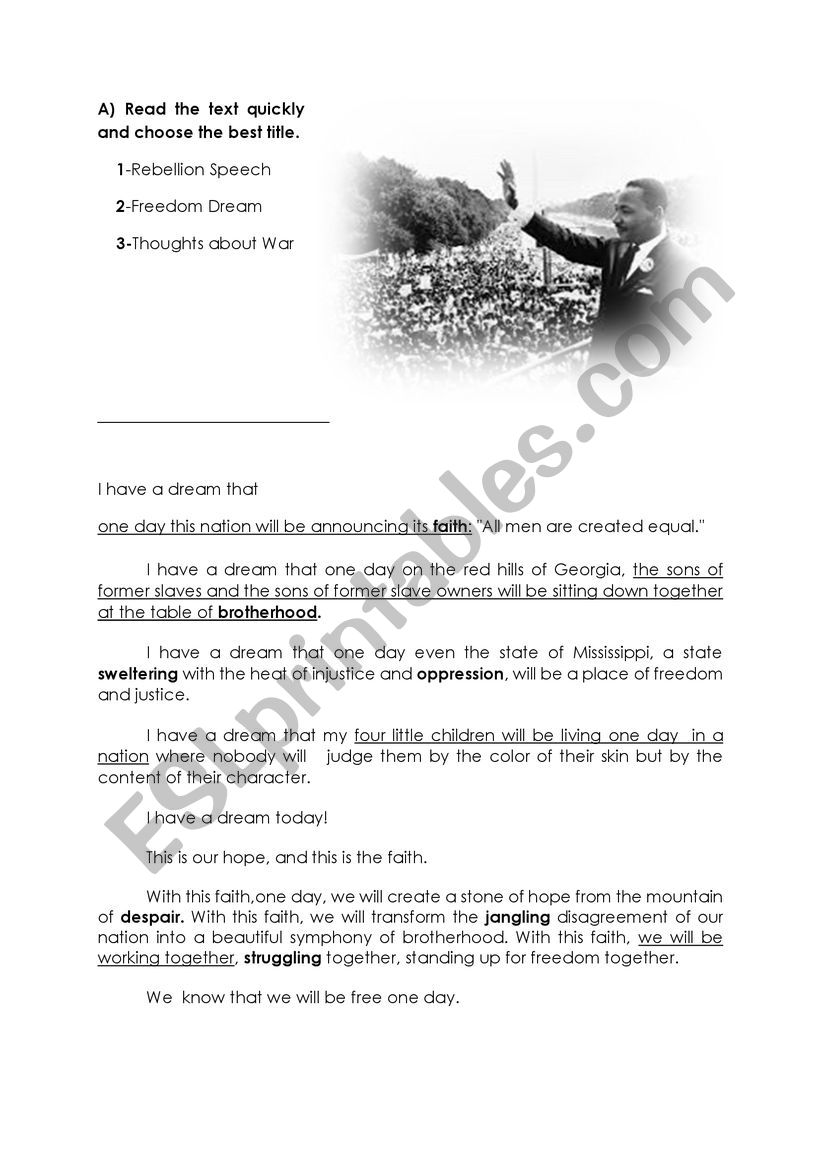 Martin Luther King  worksheet