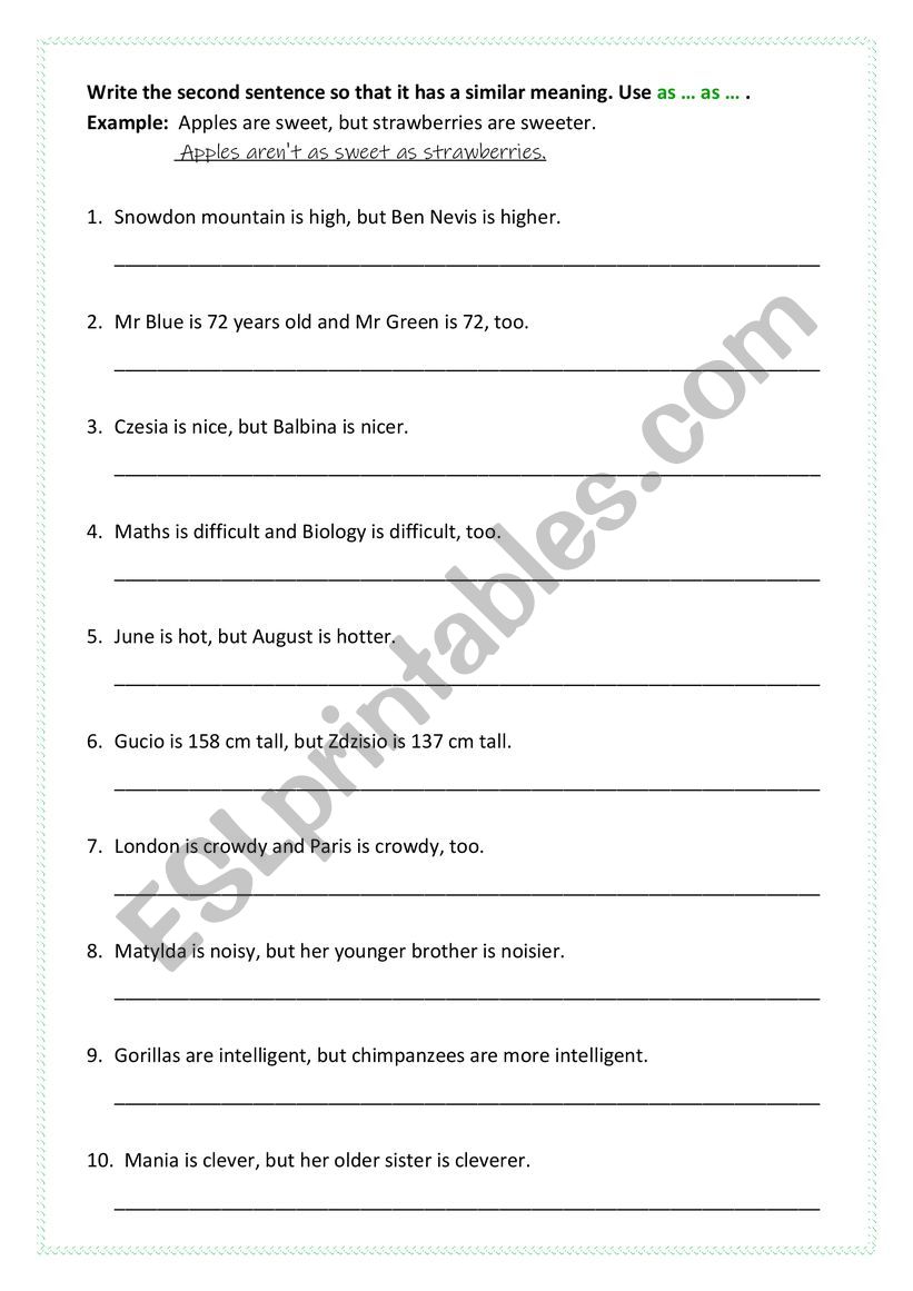 Comparing with as... as... worksheet