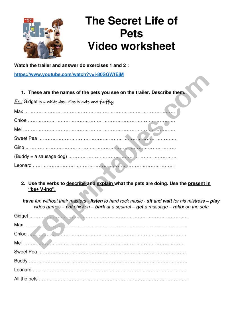 The secret life of pets video worksheet