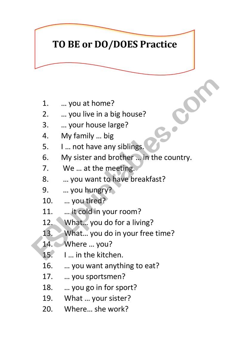 TO BE AND DO_DOES Practice - ESL worksheet by VVMY