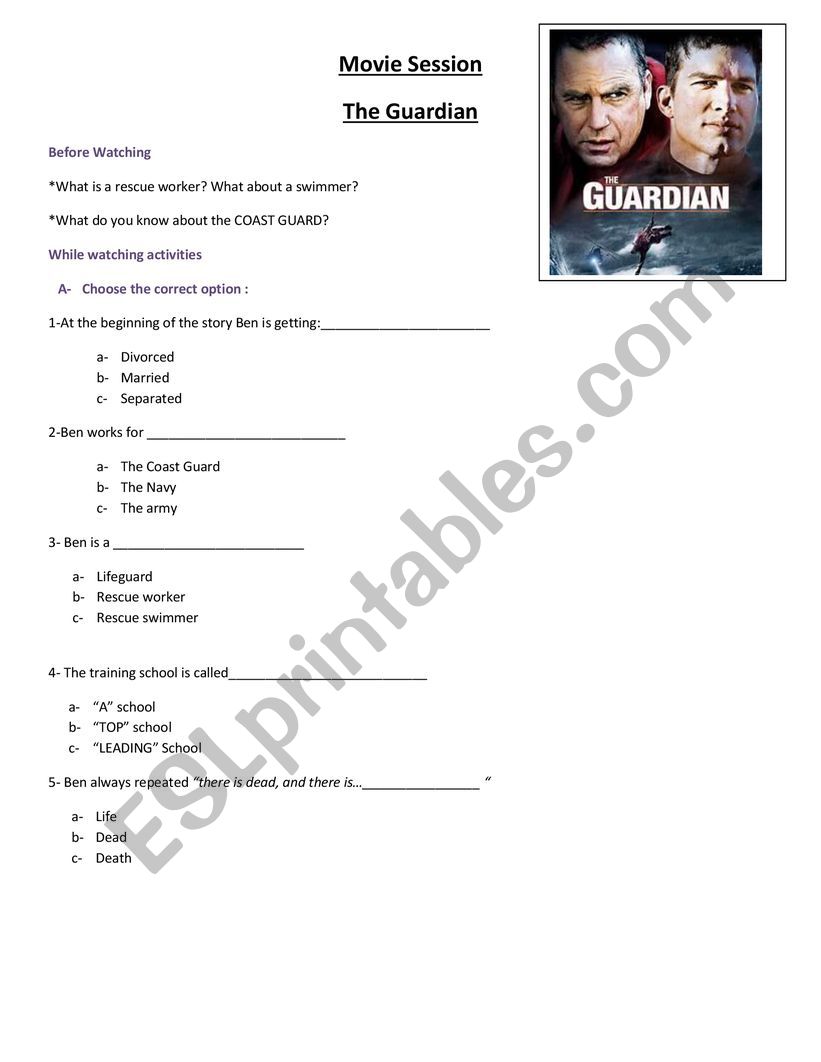 THE GUARDIAN worksheet