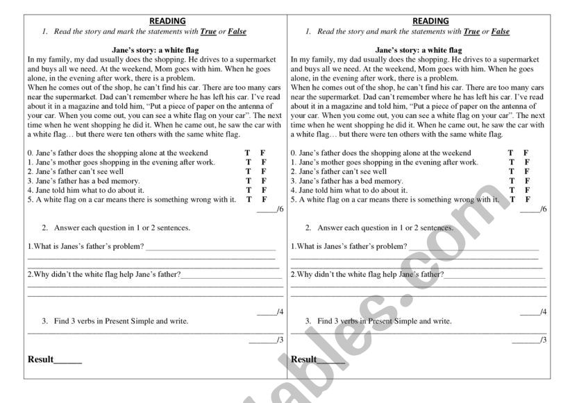 Janes story: a white flag worksheet