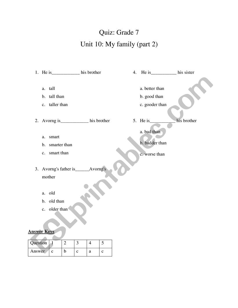 Comparative Adjective  worksheet