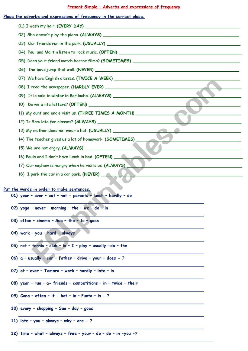 Adverbs of Frequency - Placement