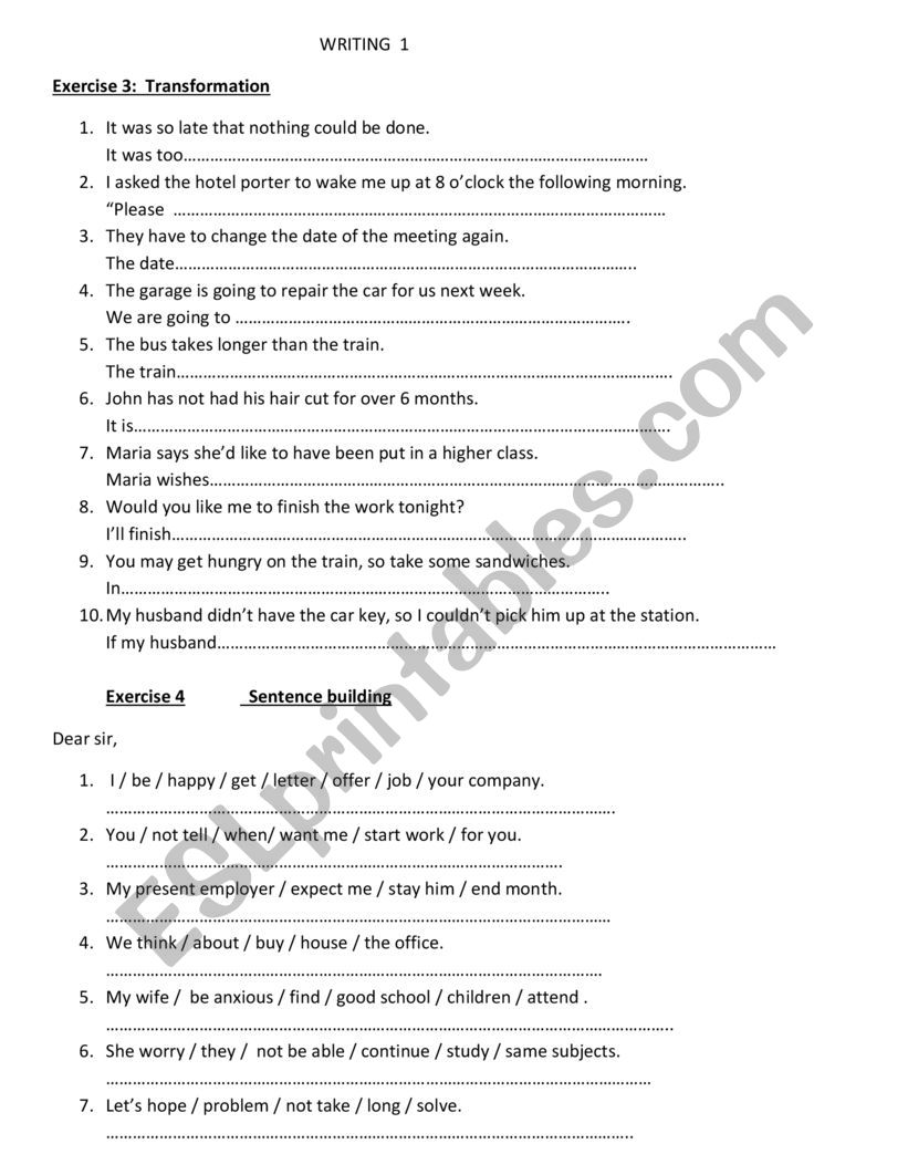 Writing exercise  worksheet