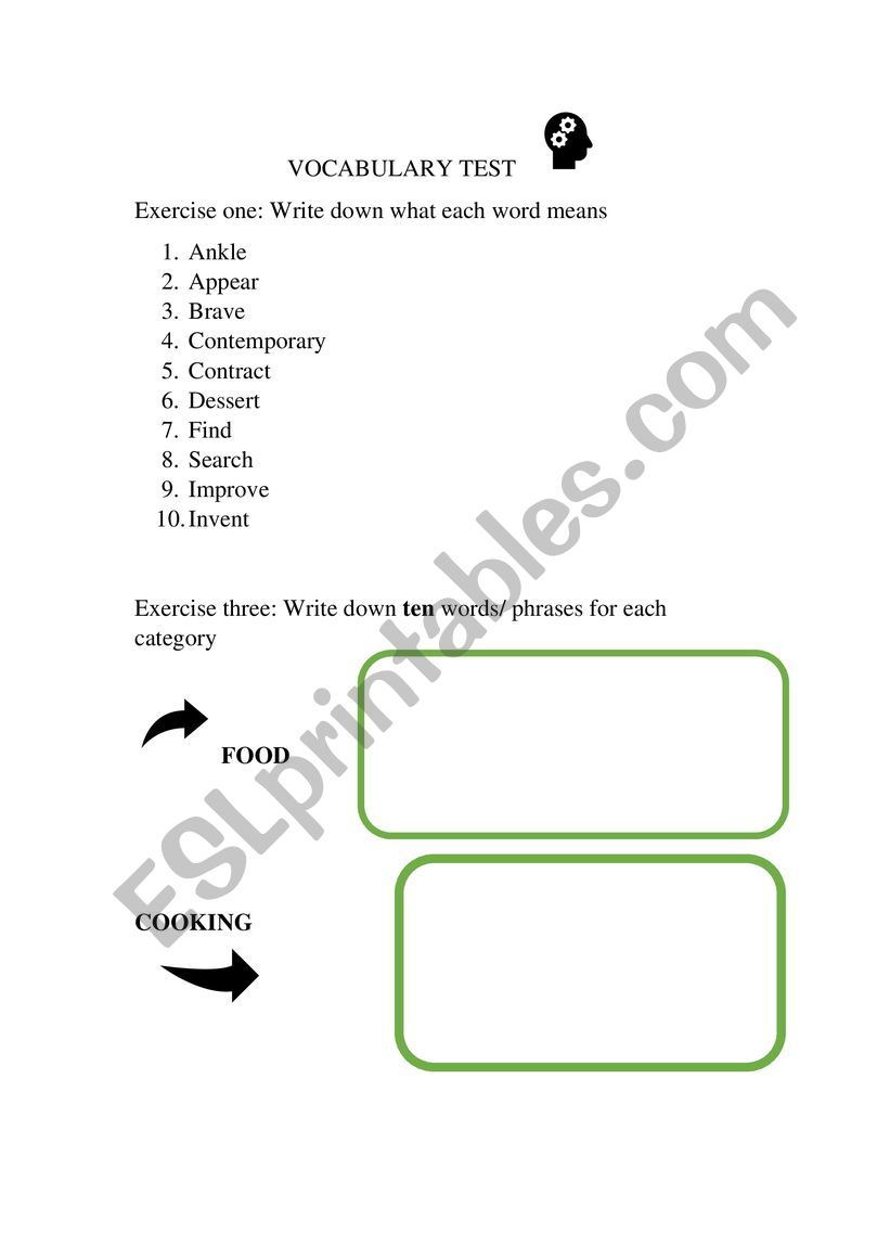 Vocabulary Test for B1 worksheet