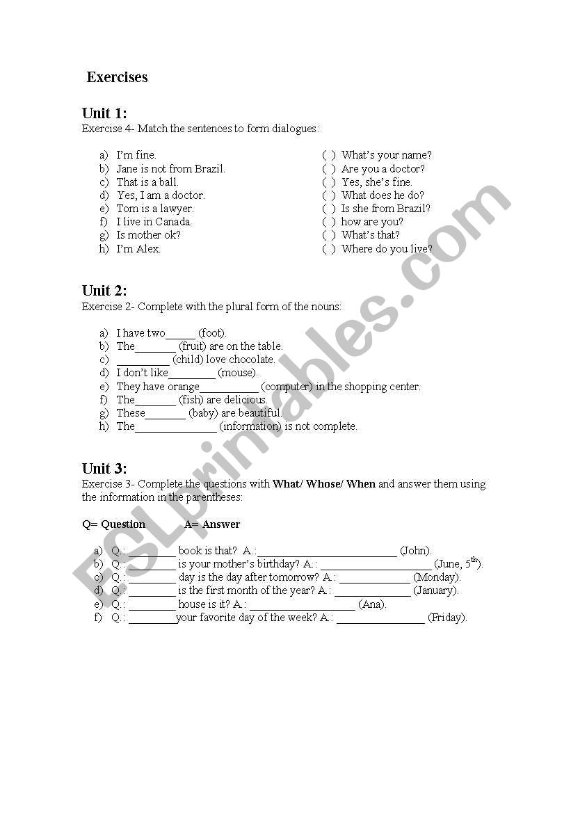 General Review worksheet