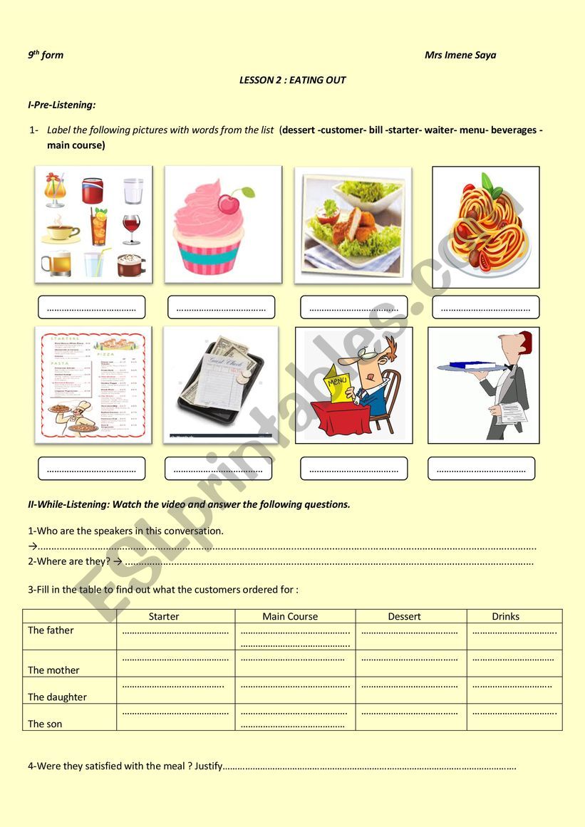 Module 5 Lesson 2 Eating out 9th form Tunisia