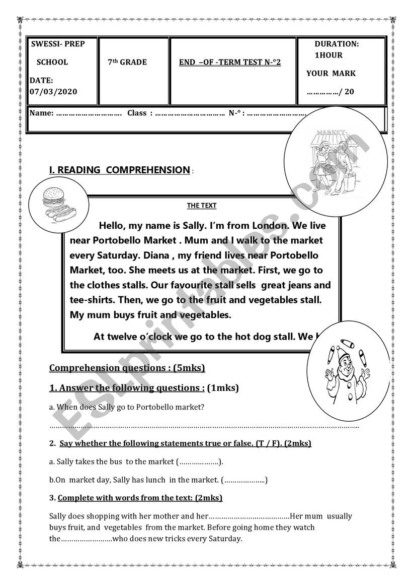 End Of Term Test N°2 7th Grade Esl Worksheet By Samira Nouali 2917