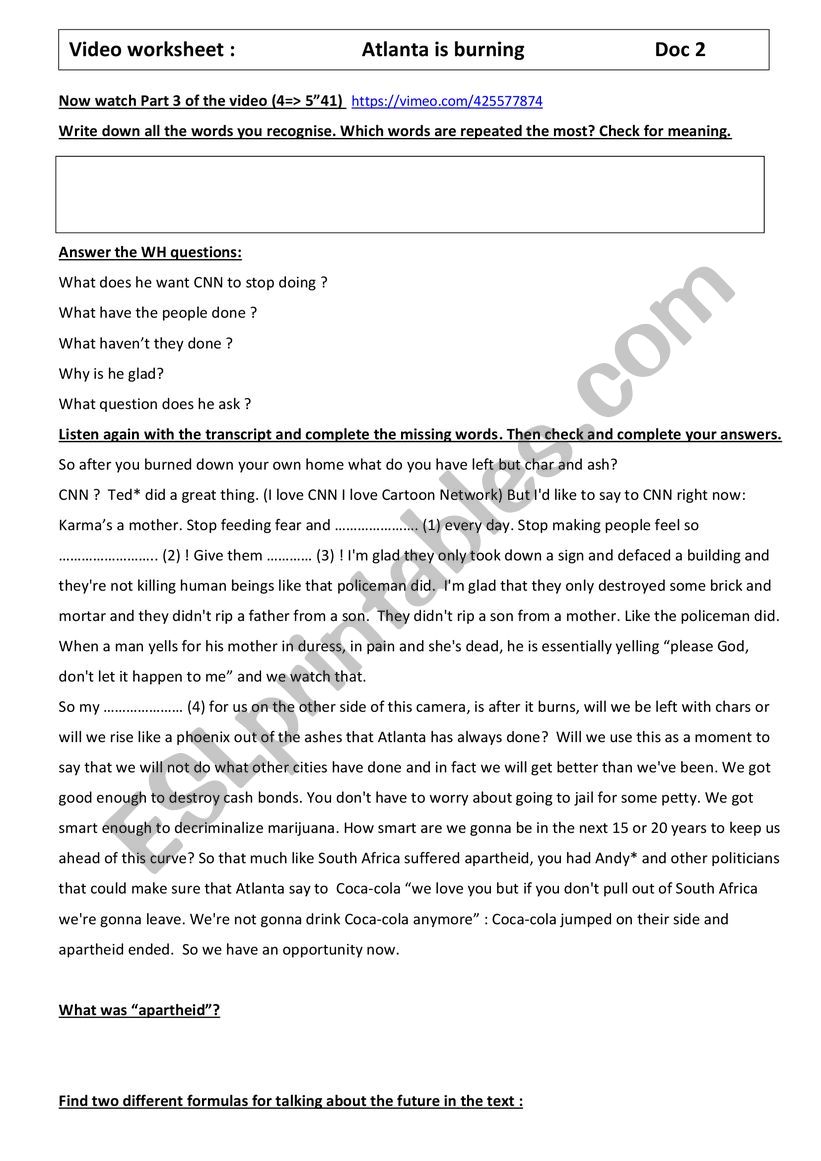 Breaking News Video Killer Mikei S Emotional Speech To Atlanta Part 2 Esl Worksheet By Plabrosse