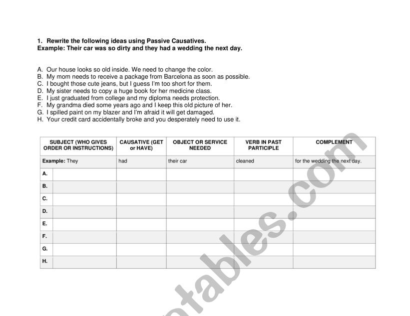 Passive Causatives worksheet