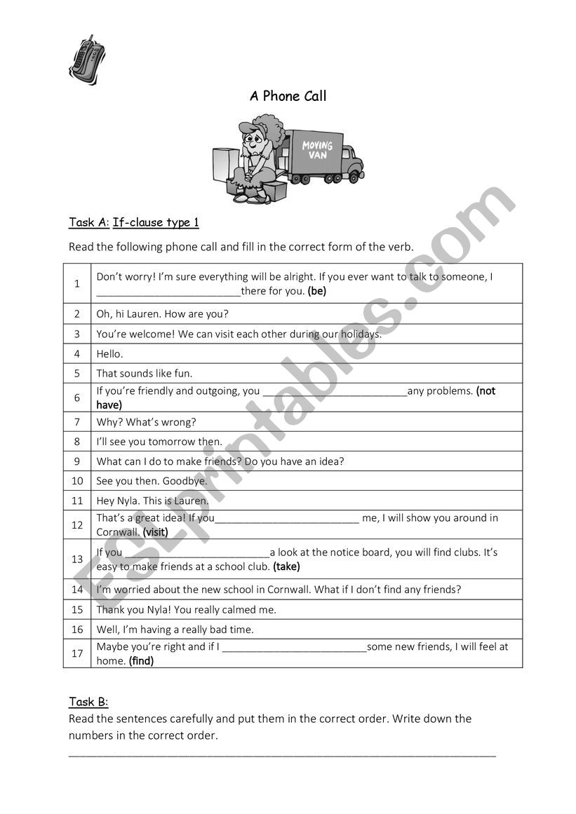 phone calls worksheet