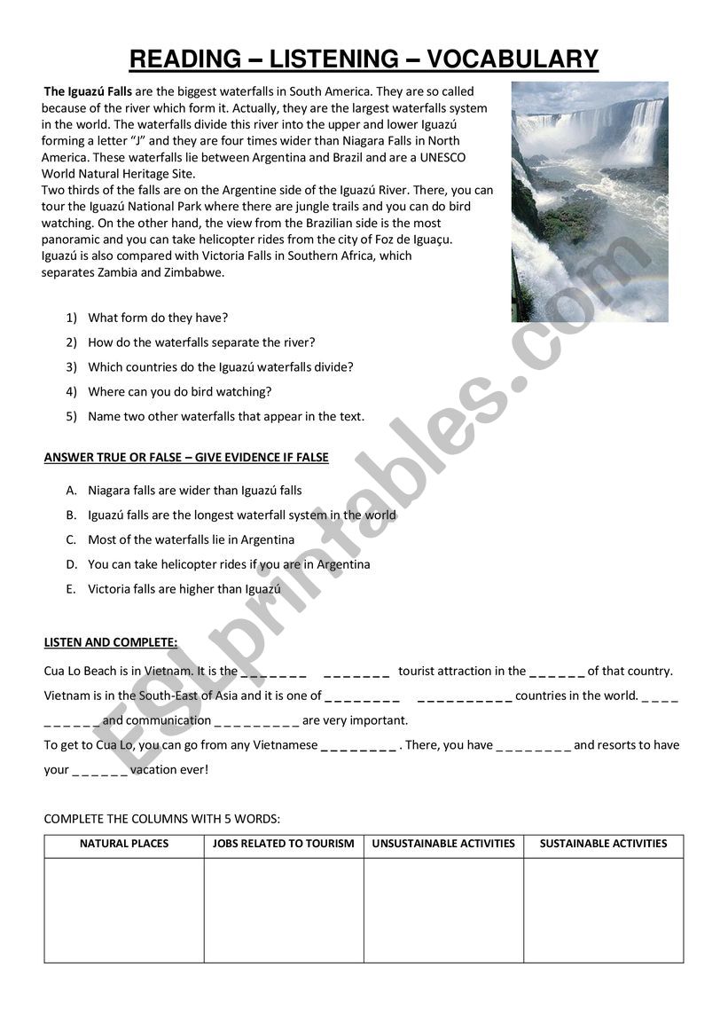 IGUAZ WATERFALLS worksheet