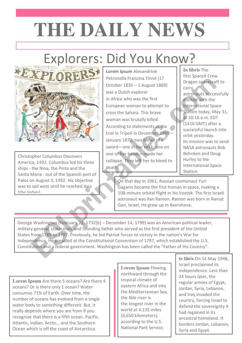 Explorers Newspaper worksheet