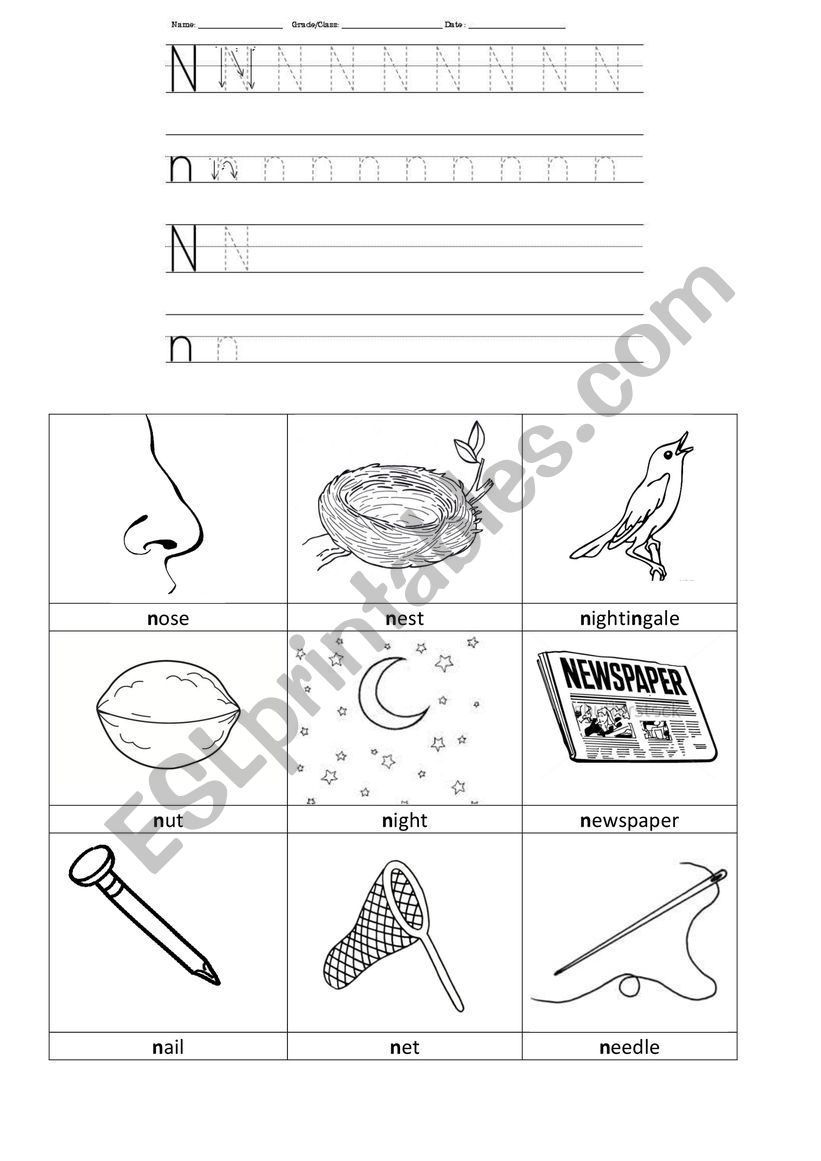 Letter N worksheet