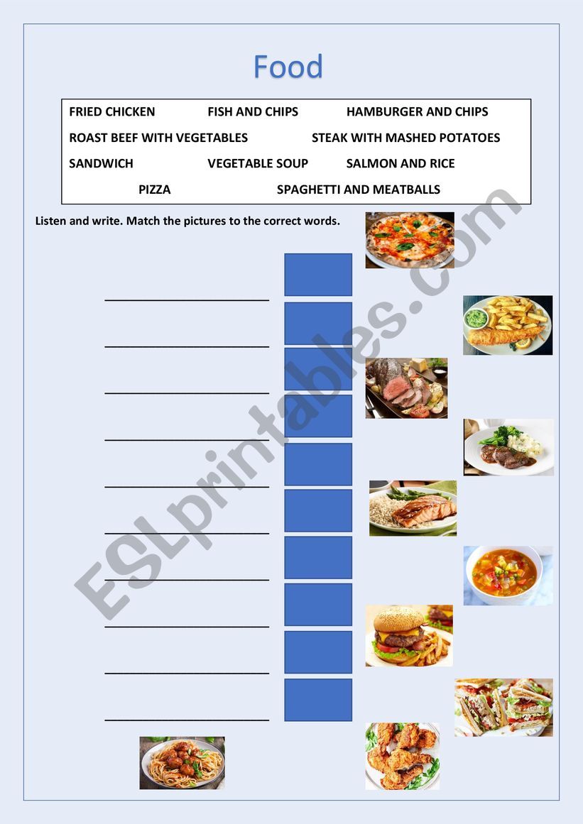 Food - dishes worksheet