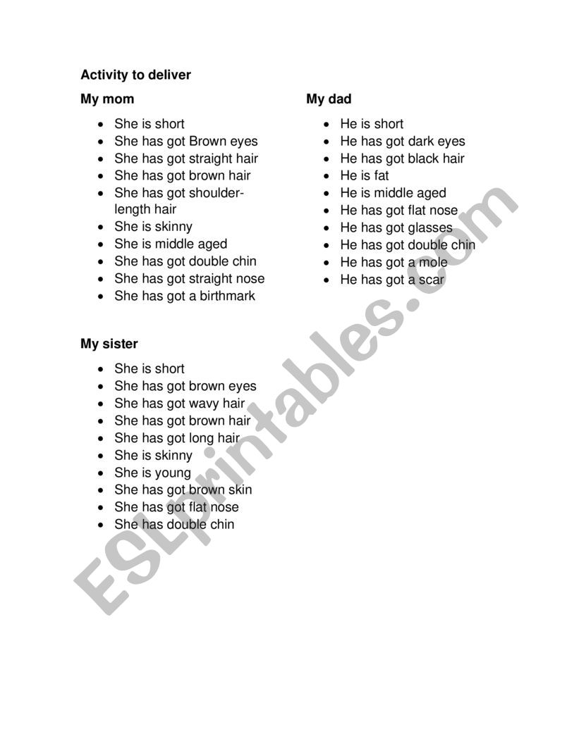 deliever worksheet