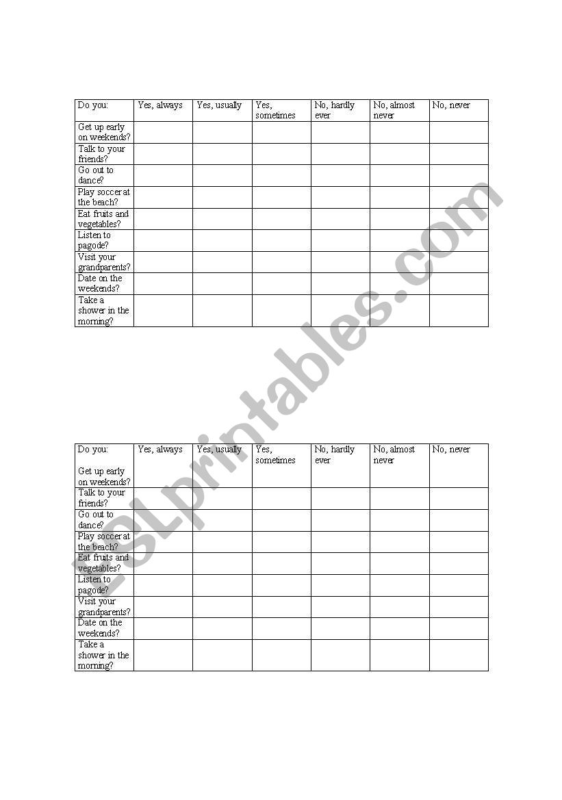 Frequency adverbs worksheet