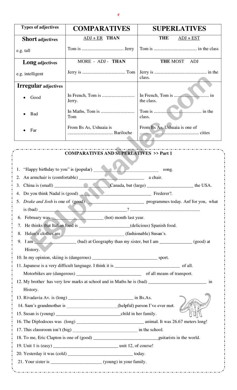 Comparatives and superlative worksheet