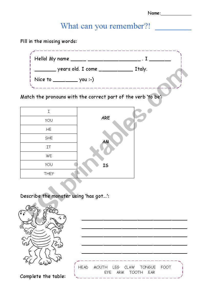 Revision worksheet