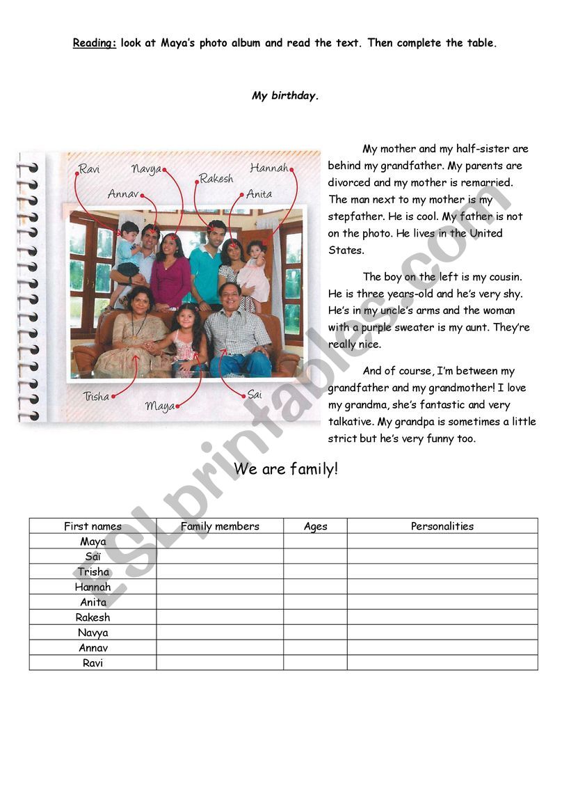 Maya�s family portrait worksheet