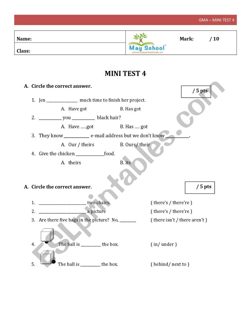 Test for There is/ There are worksheet