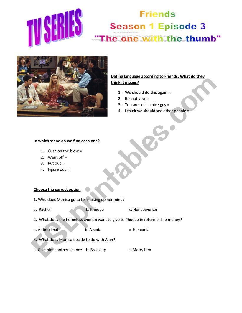 Friends Season 1 Episode 3 worksheet