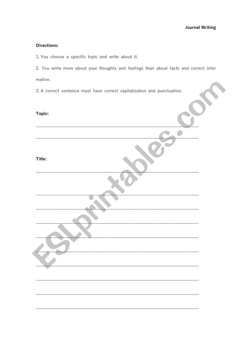 Journal Writing Form worksheet