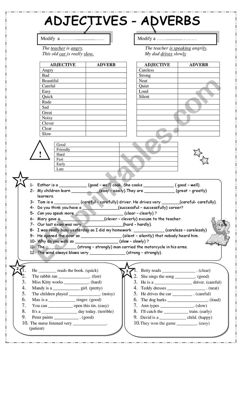 Adjectives and adverbs worksheet