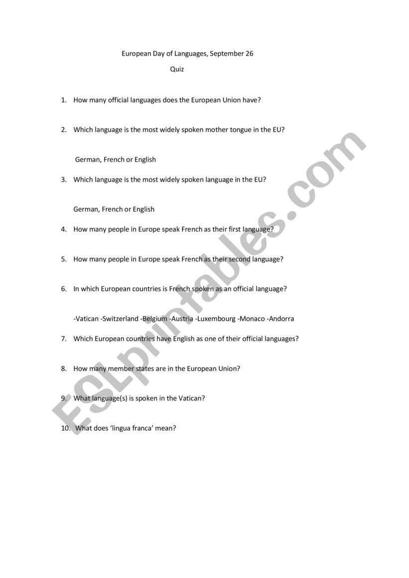 European Day of languages worksheet