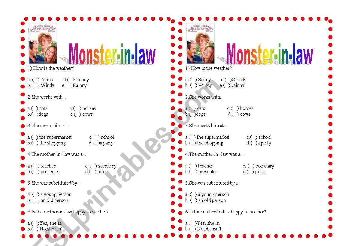 Film activity: Monster in law worksheet
