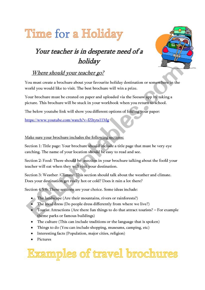 Holiday Brochure worksheet