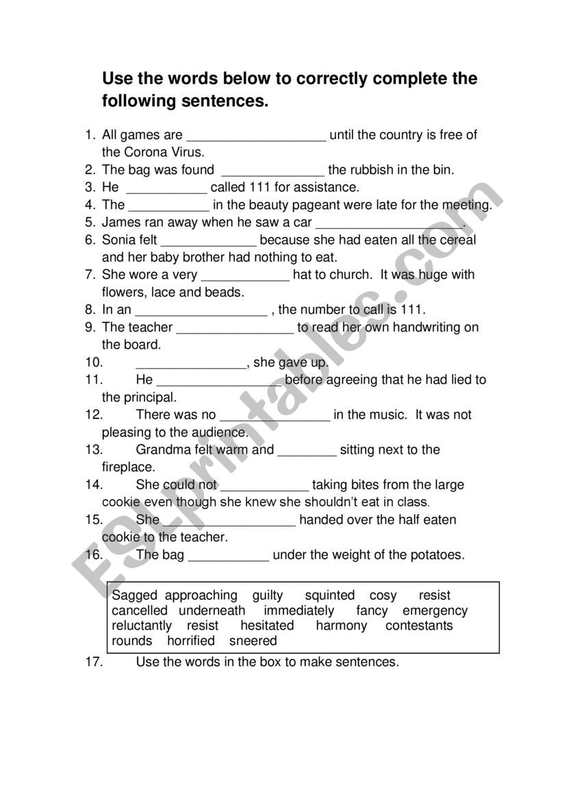 Vocabulary worksheet