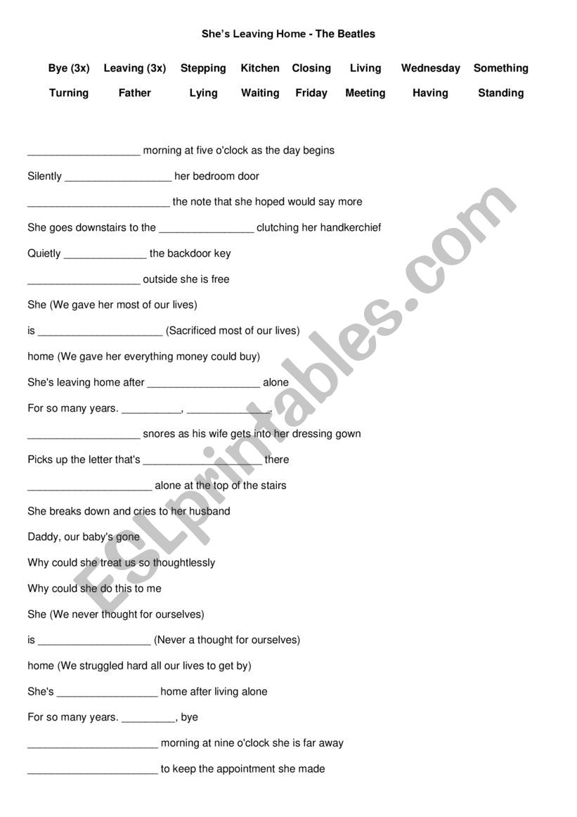 Fill the blanks - She�s leaving home