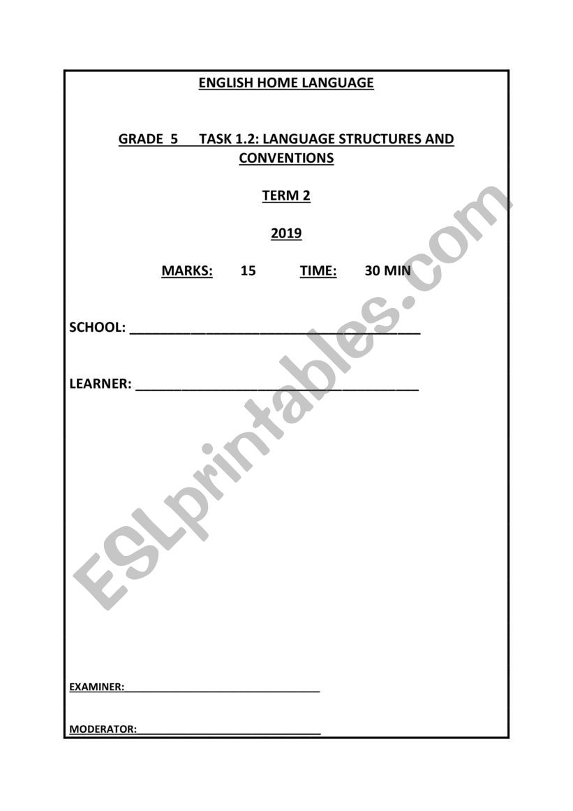 Language test worksheet