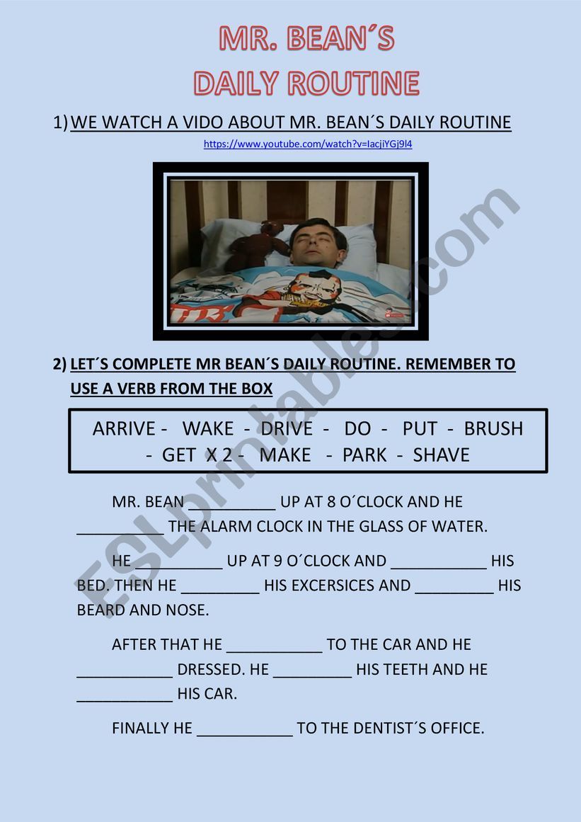 MR BEANS DAILY ROUTINE  worksheet