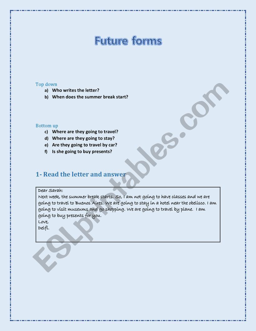 WILL OR GOING TO?  worksheet