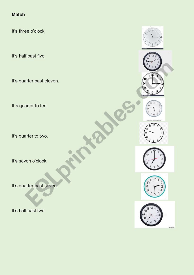 match the clocks worksheet