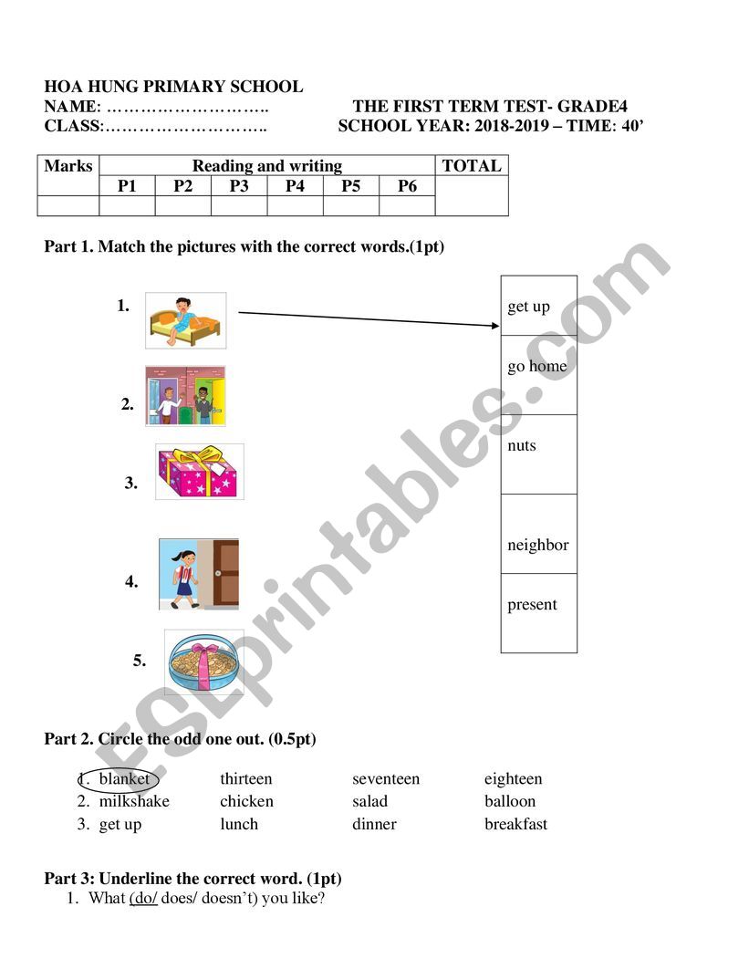 test worksheet