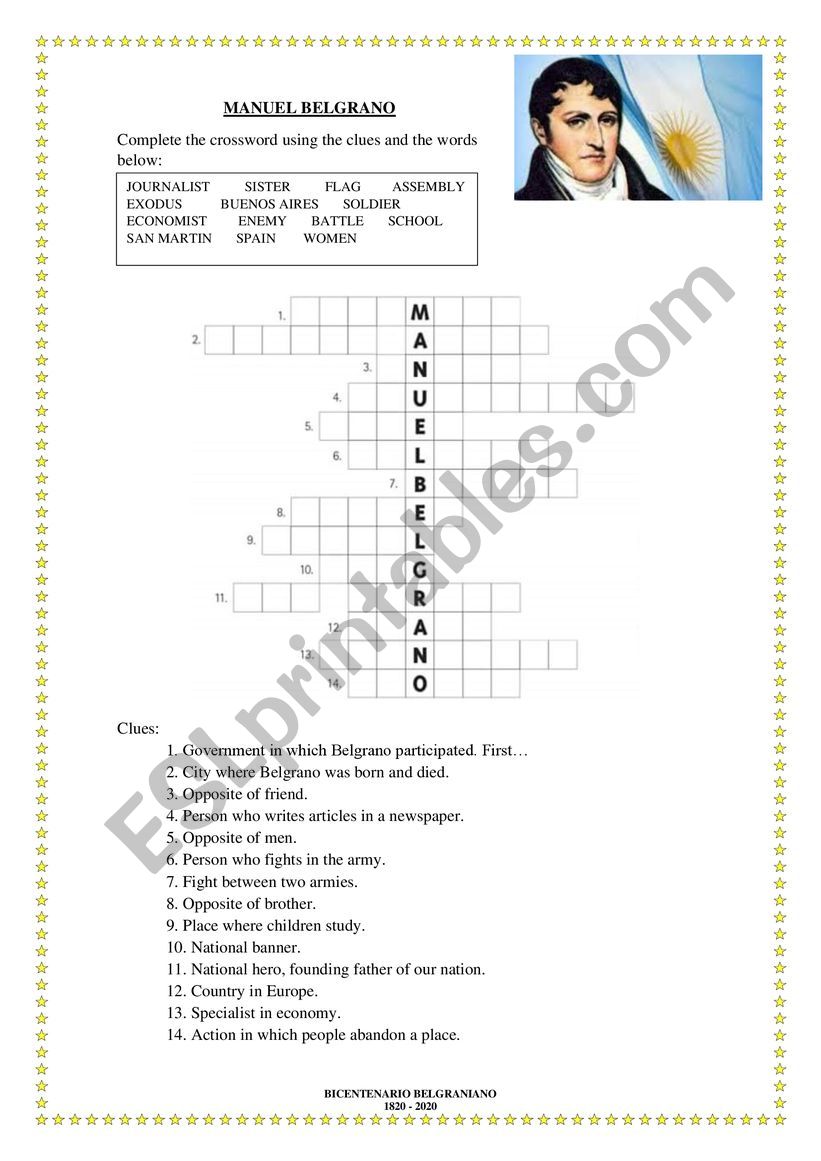 MANUEL BELGRANO CROSSWORD worksheet