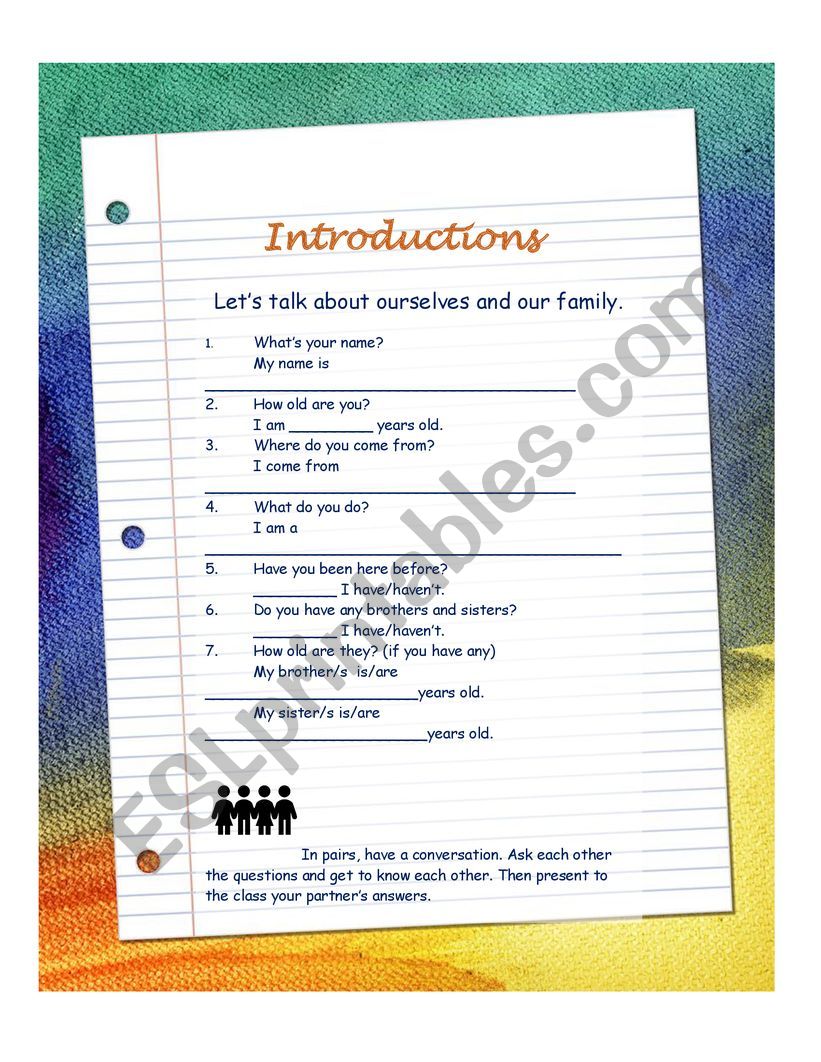 Introductions worksheet