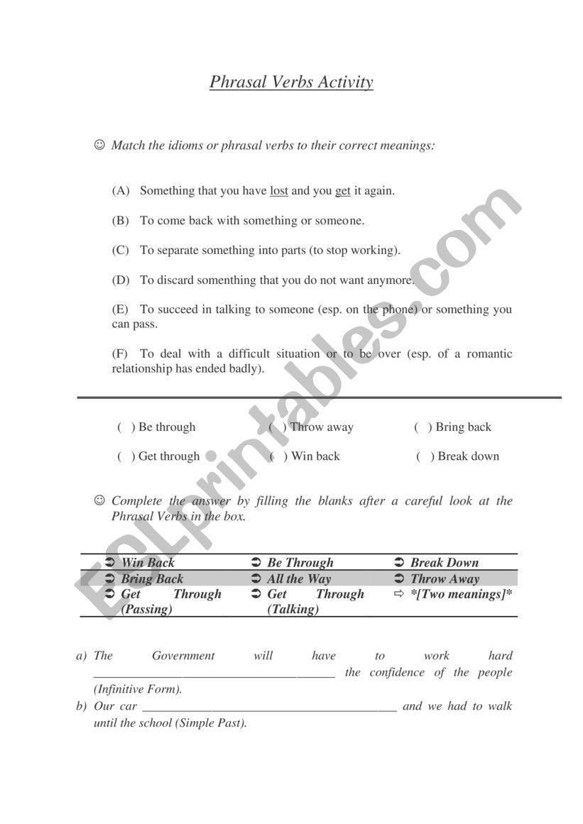 Phrasal Verbs Activity worksheet