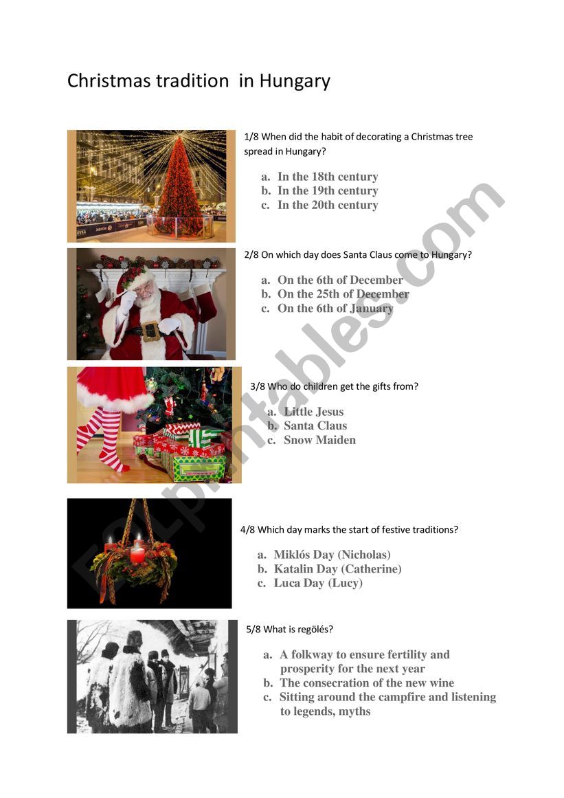 Hungarian Christmas test worksheet