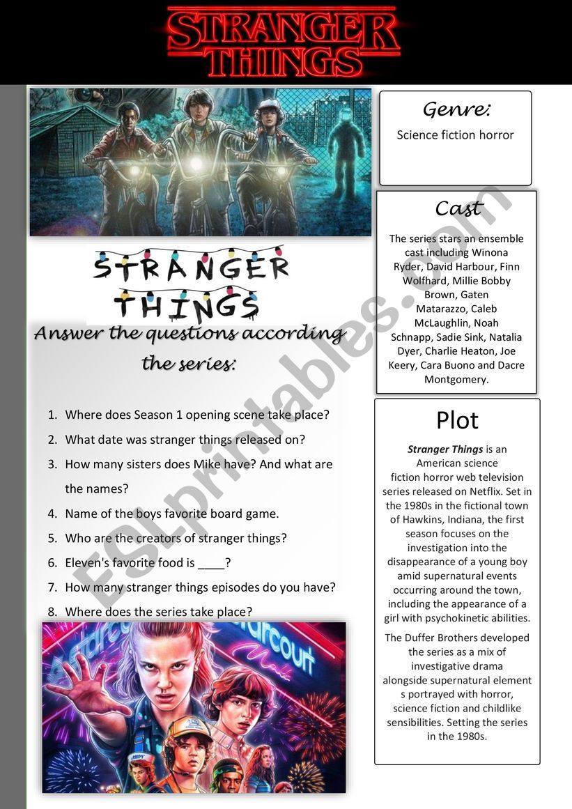 Stranger Things activity - ESL worksheet by Teacher Jane Oliveira