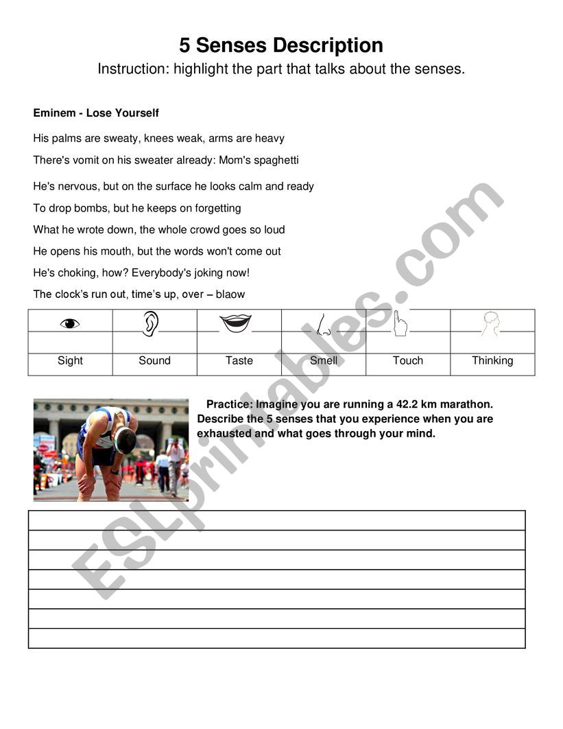 Sensory description worksheet