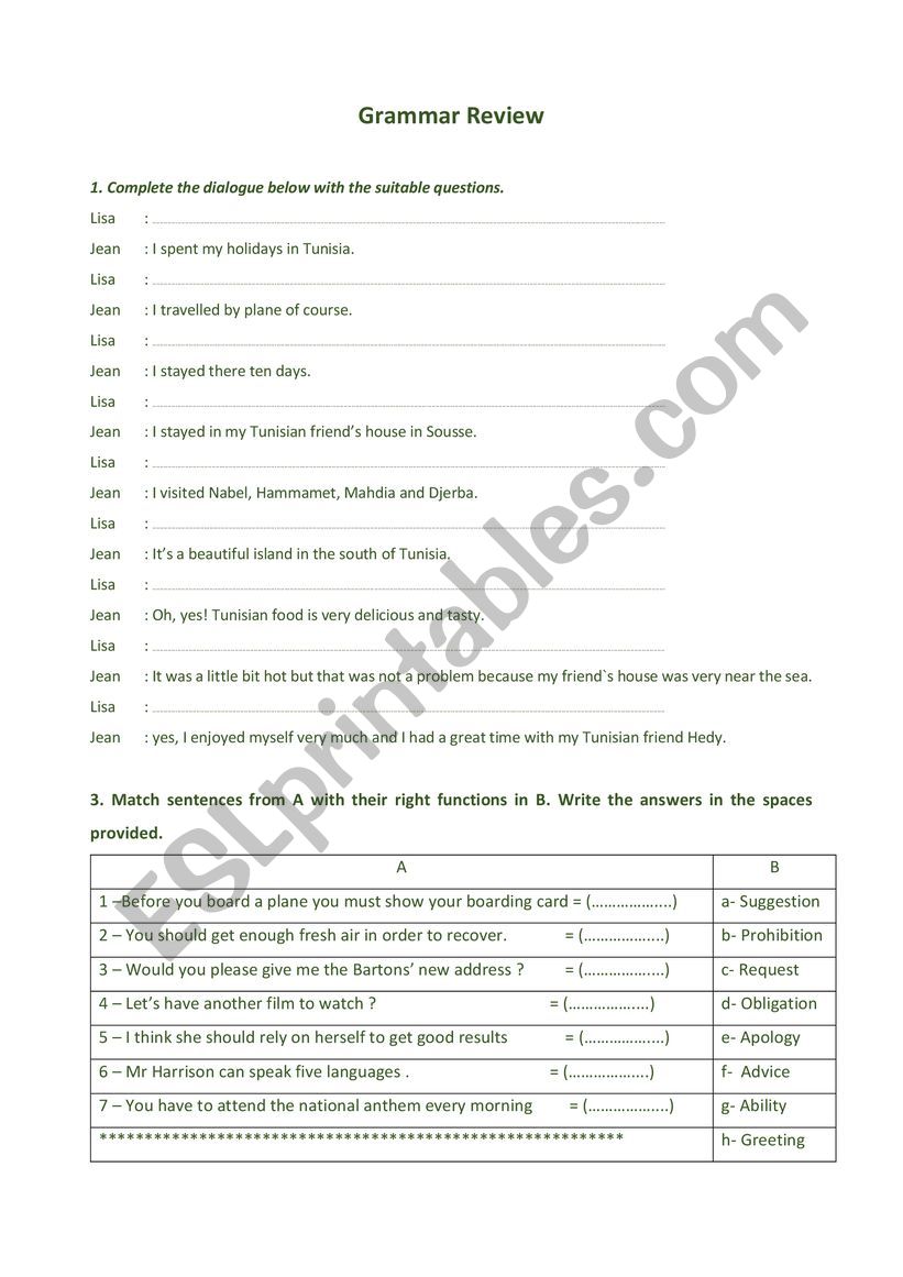 Grammar Review worksheet