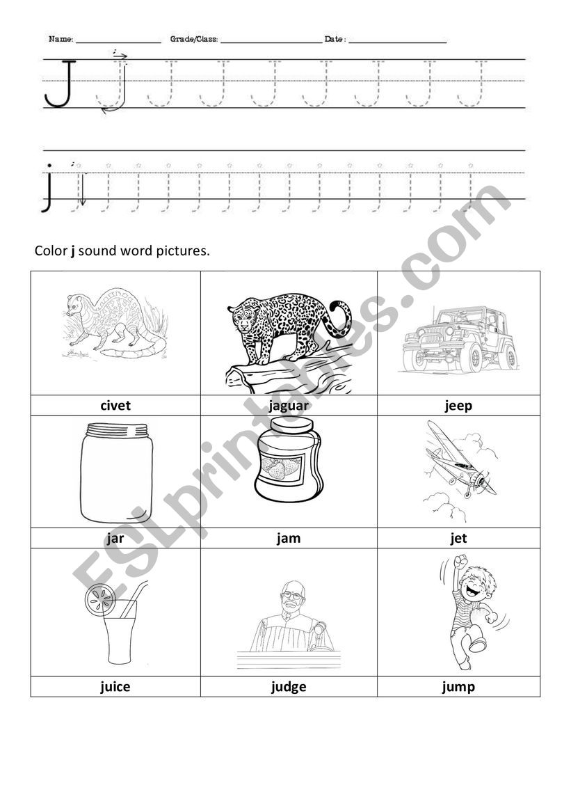 Letter J worksheet